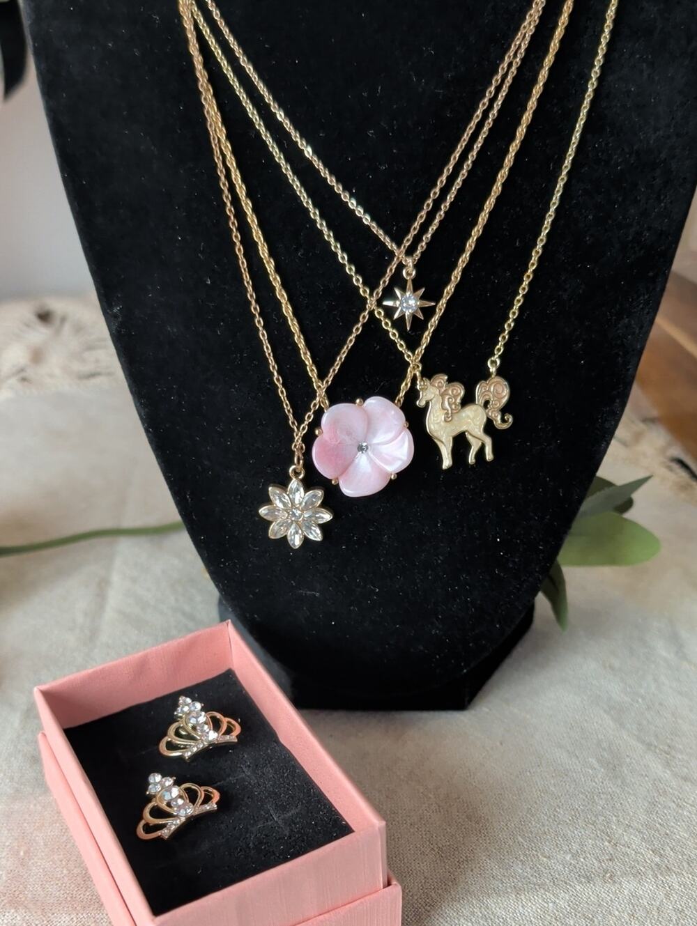Princesscore Fairytale Jewelry Lot Crown Earrings, Whimsical Horse, Pink Floral,